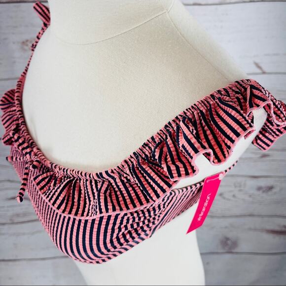 Xhilaration off shoulder ruffle navy pink top - Picture 6 of 11